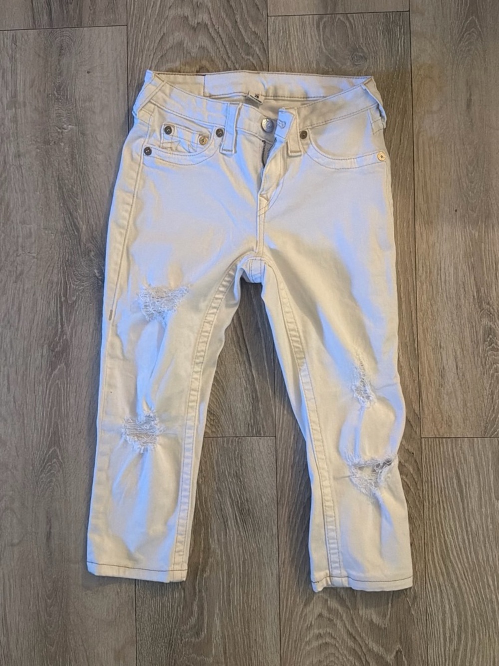 True Religion White Distressed Ankle Jeans